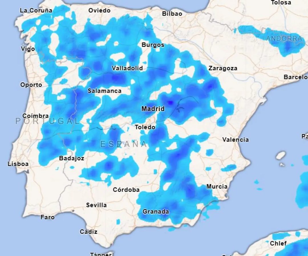 Mapa de precipitación acumulada en la península ibérica este lunes.Eduardo Elías Casado Cerrato