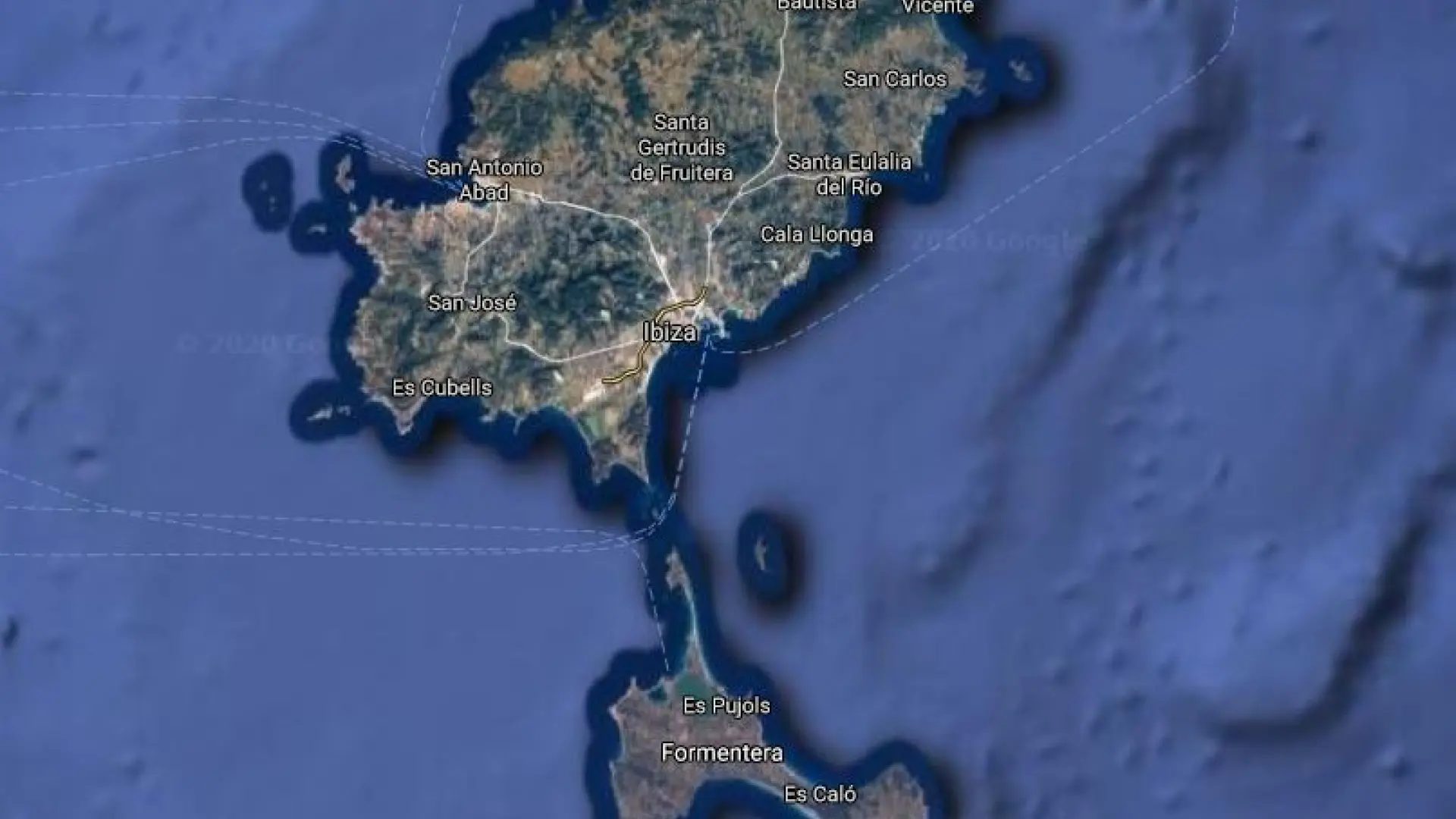 Imagne vía satélite de las islas de Ibiza y Formentera.GOOGLE MAPS